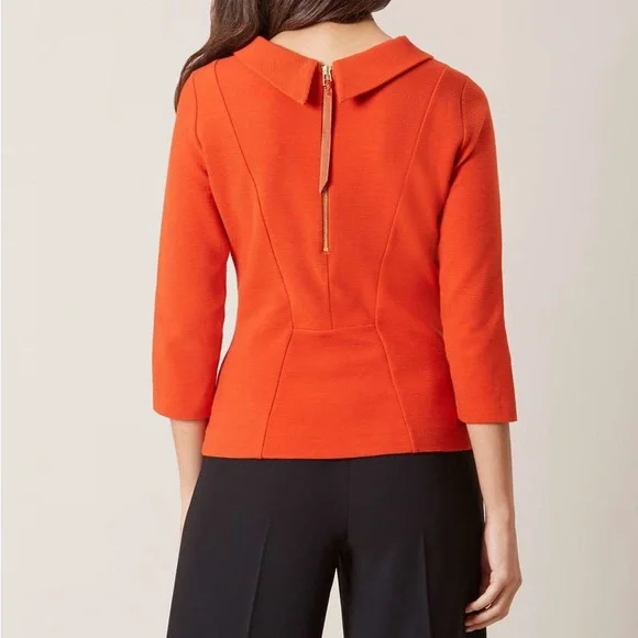 HOBBS LONDON Siren Orange Cordelia Top w/ Reverse Point Zip Collar, size M - Picture 12 of 12